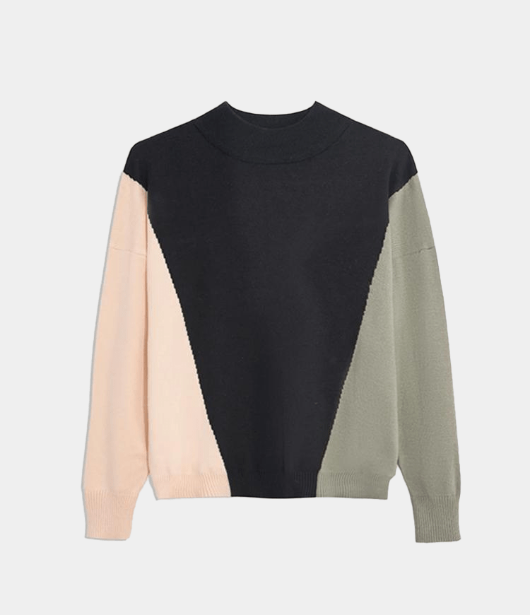 Mock Neckline Color Block Sweater