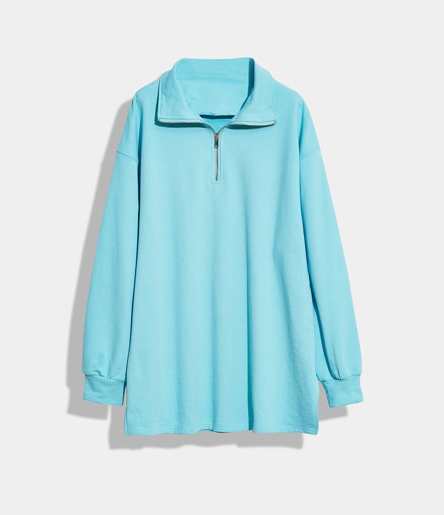 Half Zip Solid Color Split Hem Sweatshirt