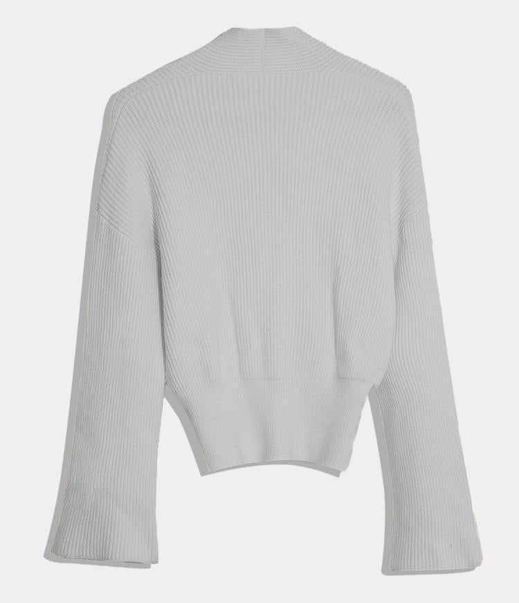 Crossover Neckline Flare Sleeve Sweater