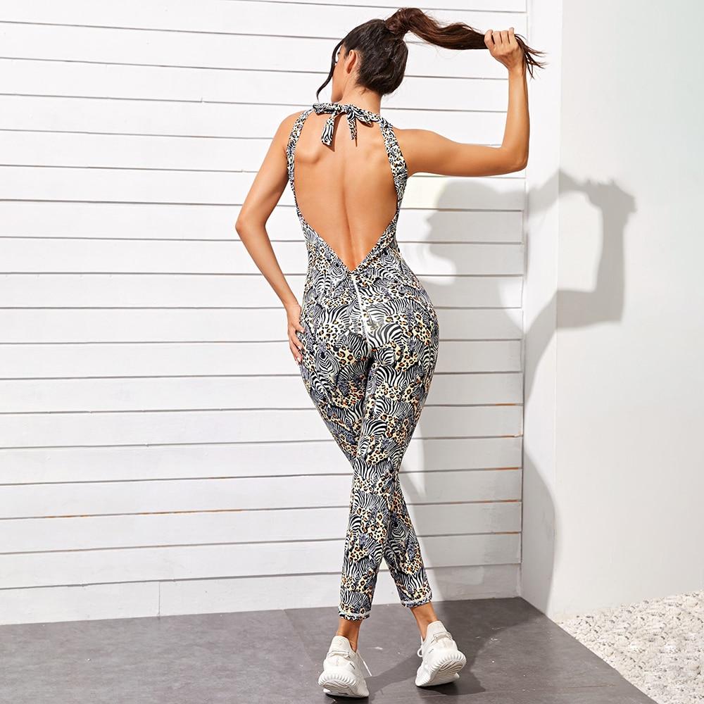 Stylish Print Yoga Halter Jumpsuit