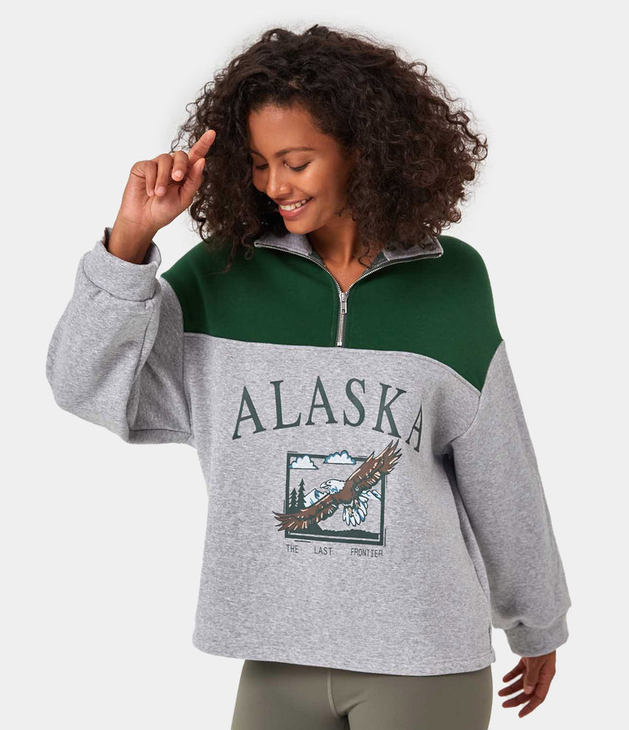 Half Zip Location Print Pullover Sweatshirt