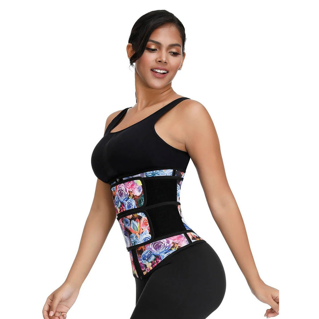 Rose Print Double Belts Waist Cincher 2.0 - Ayoshade